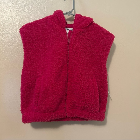 New-Old Navy Pink Hooded Sherpa Vest - Picture 1 of 6